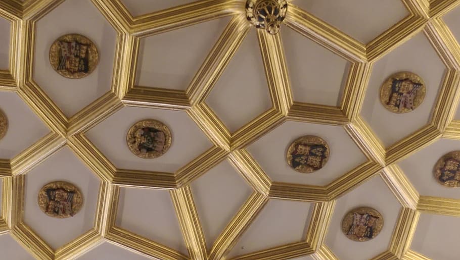 hampton court palace, ornate ceiling, indoors, architecture, HD wallpaper