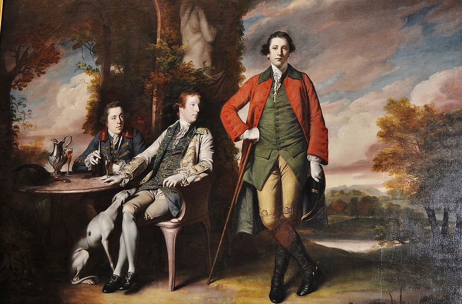 three man in Victorian suit painting, art, oil painting, artwork, HD wallpaper
