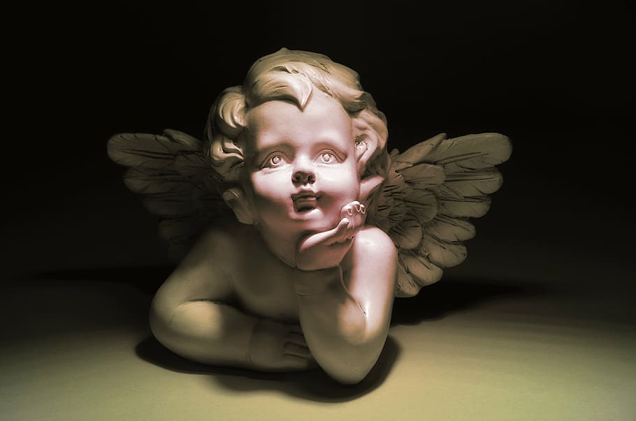 HD wallpaper: cherub with hands on cheek figurine, angel, figure, sculpture...