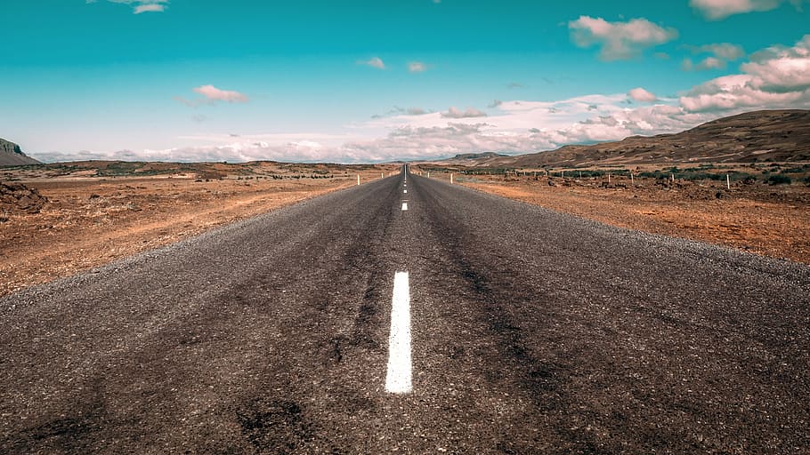 grey concrete road during daytime, photo of concrete road under clear blue sky HD wallpaper