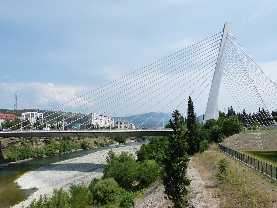 podgorica, suspension bridge, montenegro, city, capital, balkan