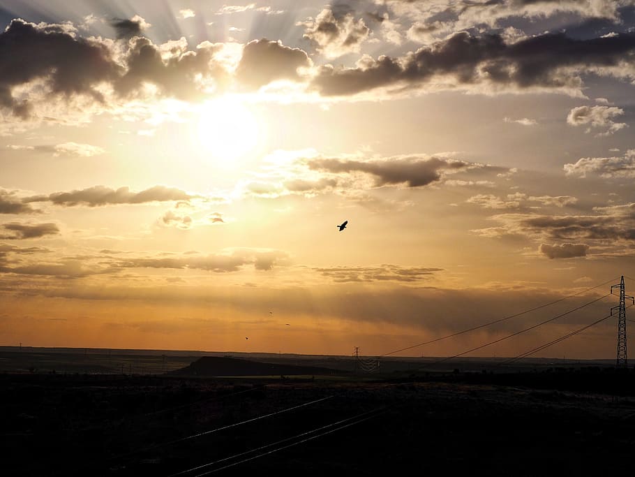landscape, sunset, clouds, sky, cloud - sky, transportation HD wallpaper