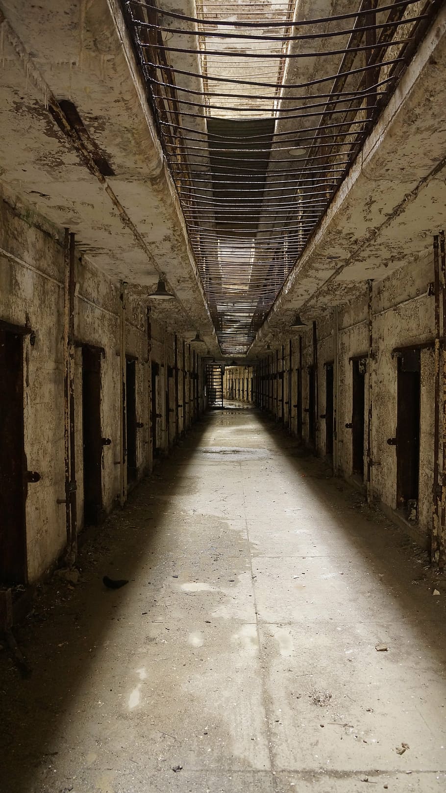 brown building interior, jail, prison, ruin, doors, old, penitentiary