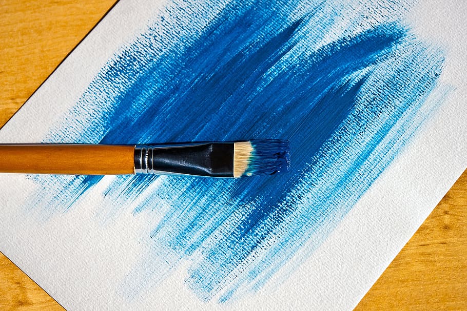 brown paint brush on white board, blue, table, color, paper rustic HD wallpaper