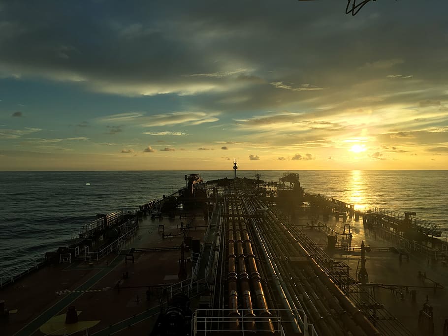 ship, scenery, sunset, sea, transportation, vessel, sky, water HD wallpaper