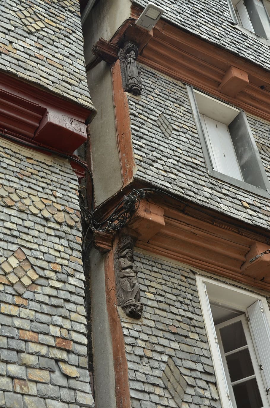 facade, window, lei, slate, decoration, grey, morlaix, brittany HD wallpaper