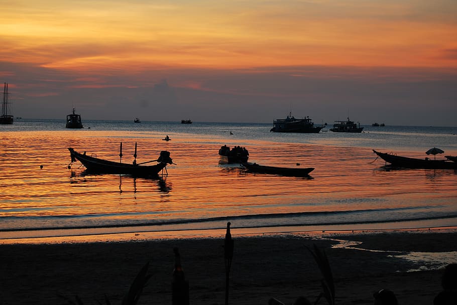 sunset, landscape, sea, summer, beautiful, landscapes, thailand HD wallpaper