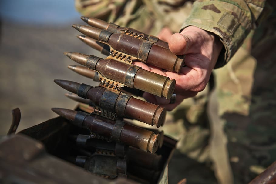 person holding ammunition belt, army, weapons, cartridge, bullets HD wallpaper