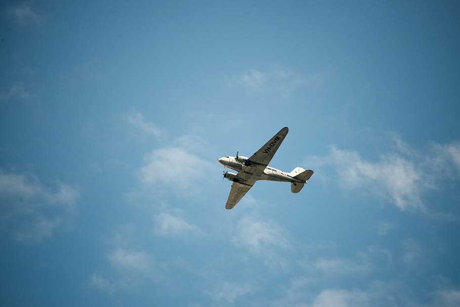 low angle of white monoplane, white plane on midair, airplane HD wallpaper