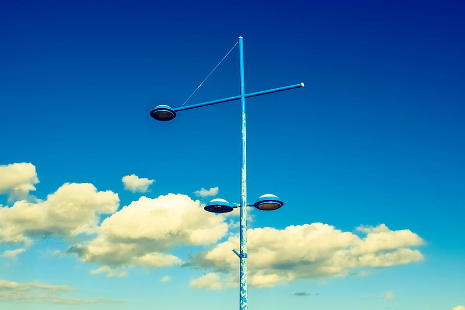Lamp, Blue, Sky, Clouds, Light, Design, cloud background, cloud - sky HD wallpaper