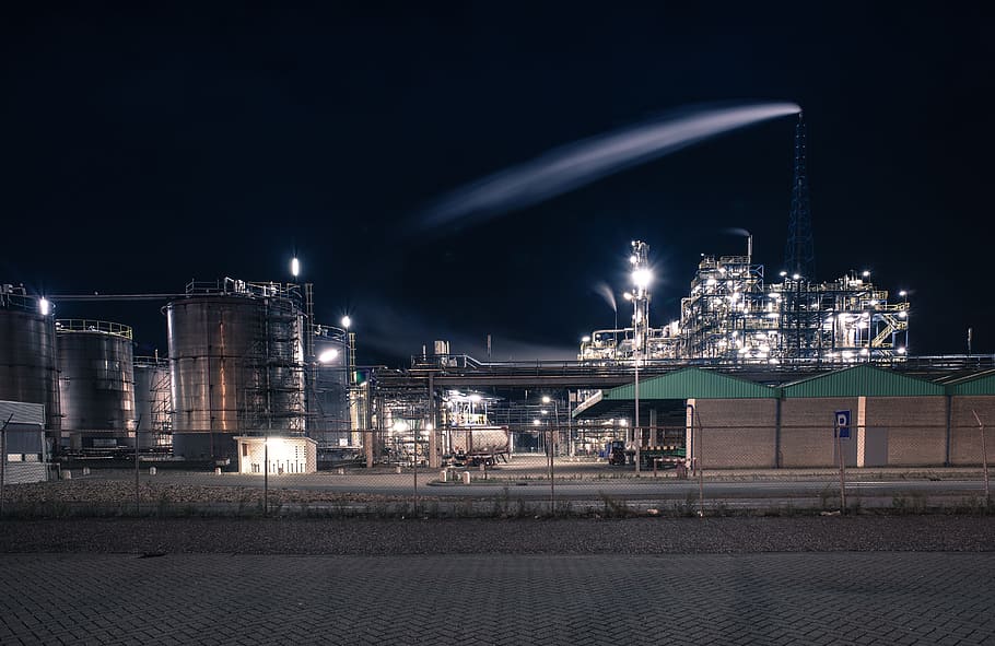 industry, plant, night, industrial, factory, production, technology, HD wallpaper