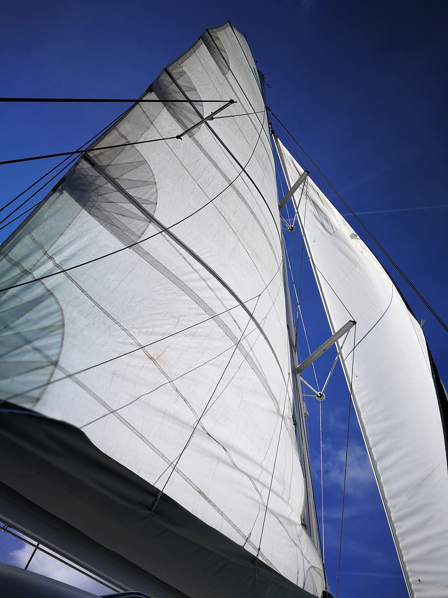 sail, wind, ship, boot, low angle view, sky, white color, built structure HD wallpaper