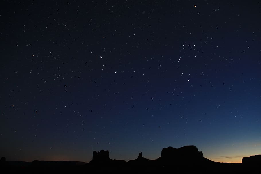 silhouette of hills at night, star, dark, constellation, nature HD wallpaper