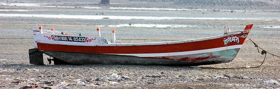 boat, stranded, low tide, coast, sea, beach, ocean, nautical vessel HD wallpaper