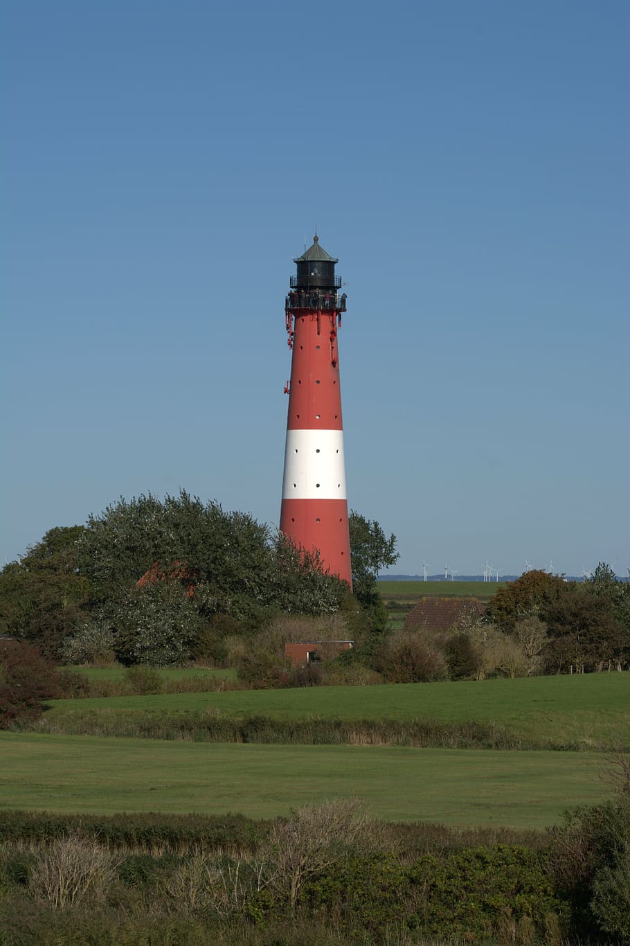 lighthouse pellworm, pellwormer lighthouse, view, red white HD wallpaper