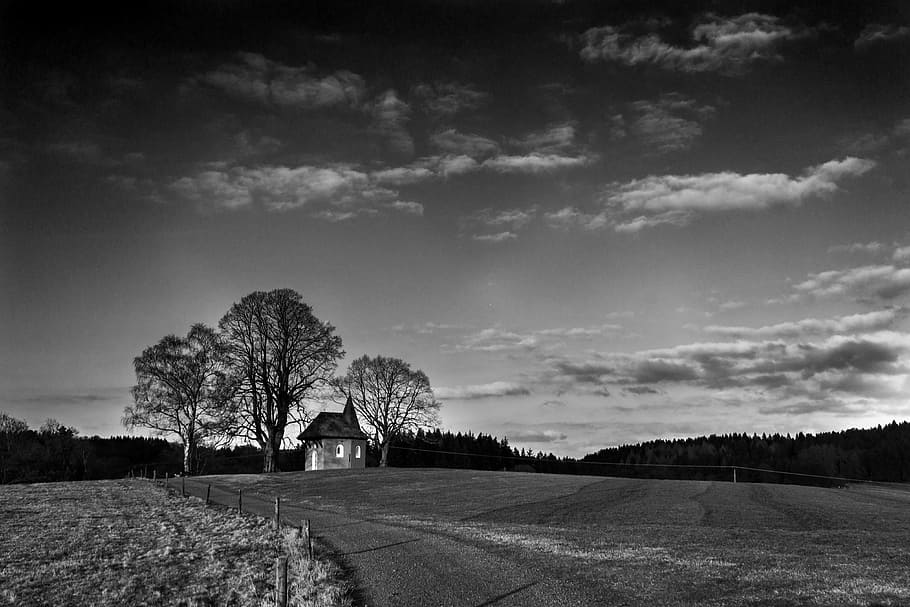 Chapel, Field, Architecture, Landscape, religion, faith, building HD wallpaper