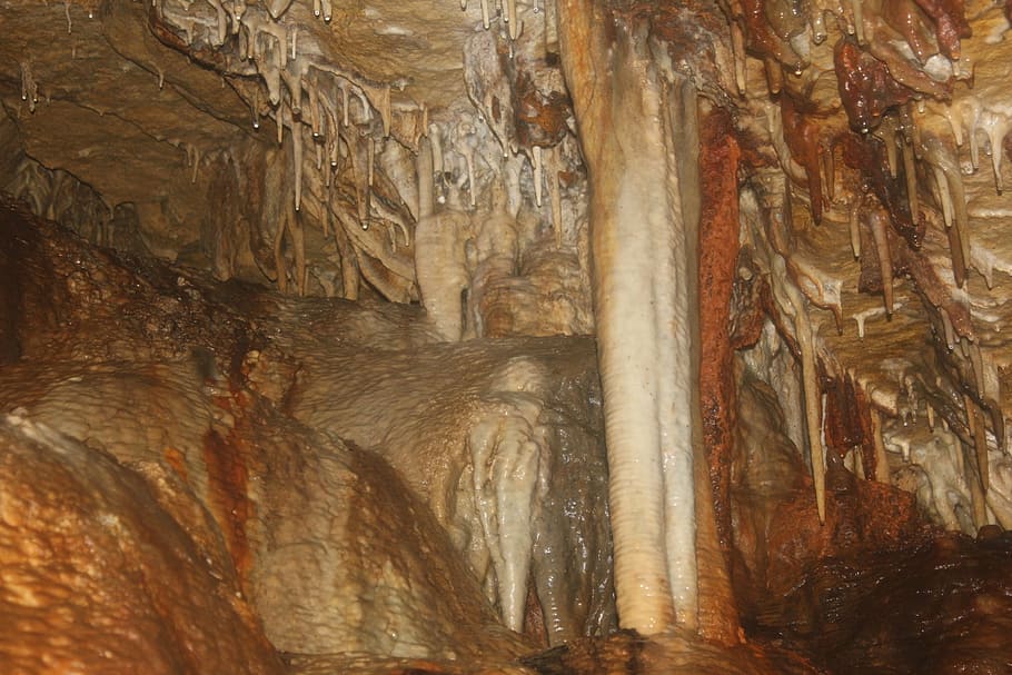 cave, cavern, columns, nature, stalactites, stalagmites, no people, HD wallpaper