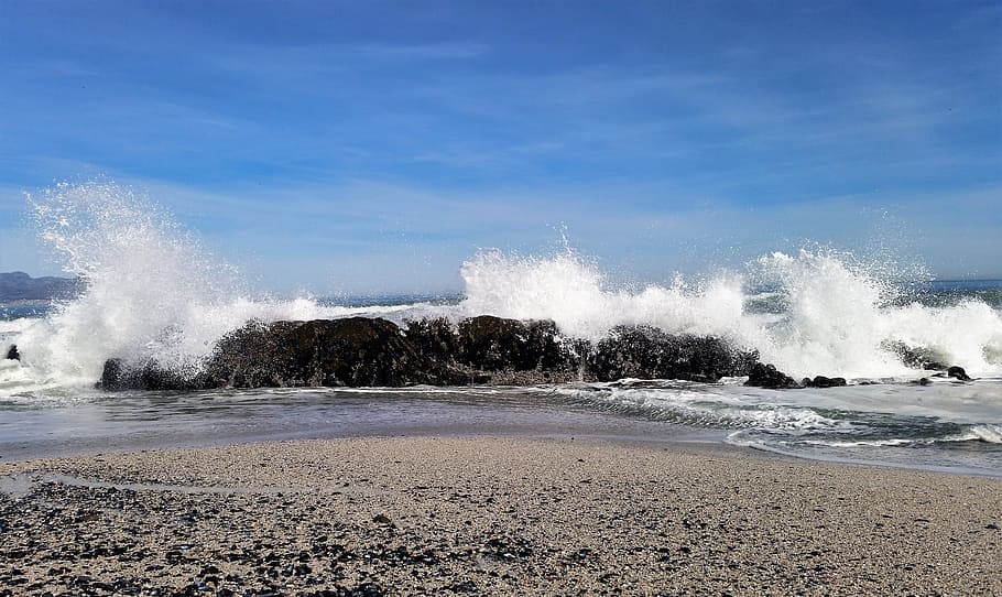 beach, rocks, ocean, water, sea, sky, coast, wave, sand, coastline HD wallpaper