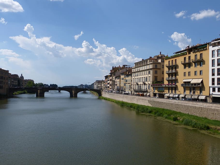 Italy, Florence, River, Rivers, Arno, bridges, embankment, summer, HD wallpaper