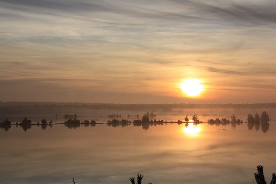 sunset, moor, water, water reflection, sky, scenics - nature HD wallpaper