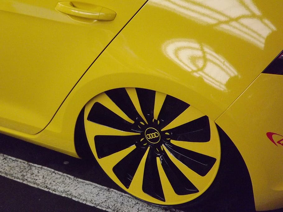 golf, vw, black, yellow, wheel, auto, design, mode of transportation HD wallpaper