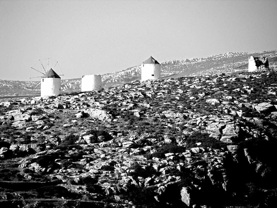 windmills, building, architecture, amorgos, cyclades, greece HD wallpaper