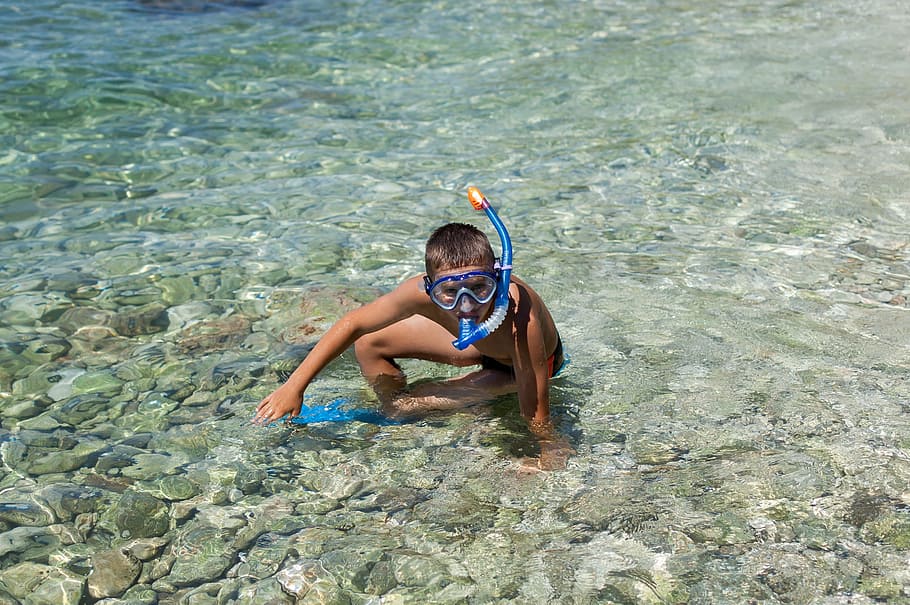Child, Boy, Dive, Diving, Mask, Swim, water, sea, pool, a person HD wallpaper