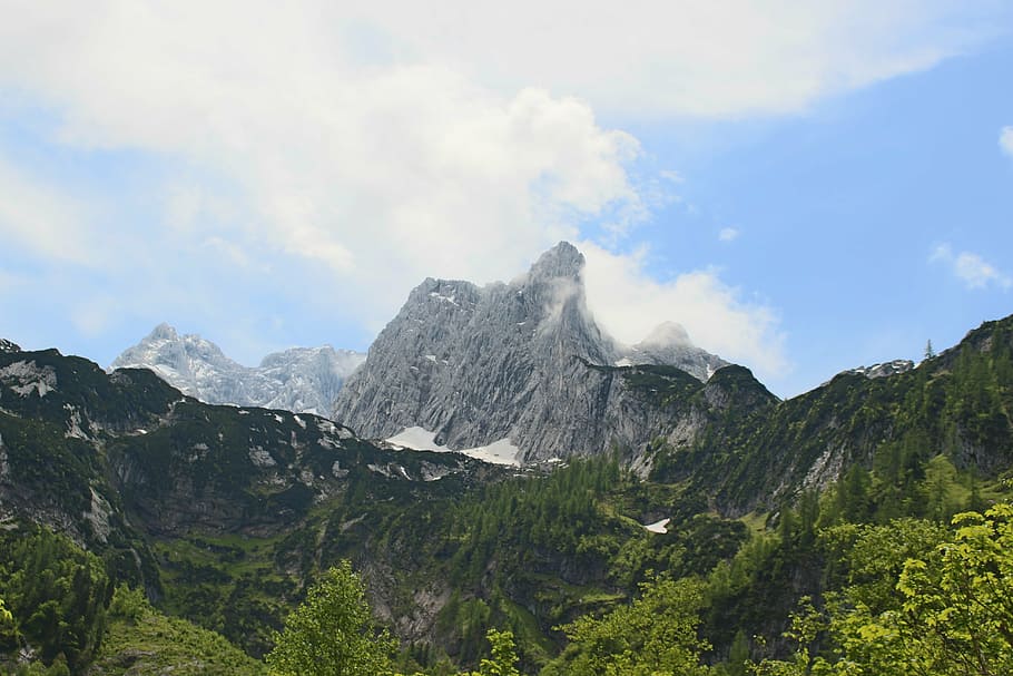 mountain, clouds, sky, landscape, dachstein, mountain landscape HD wallpaper