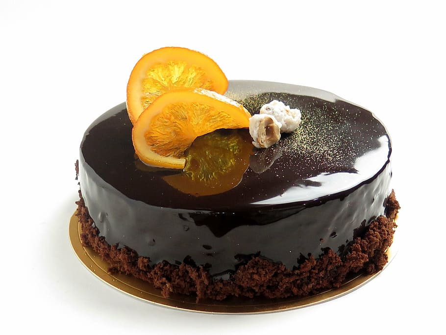 chocolate with sliced lemon on top, cake, sweet, suites, food, HD wallpaper