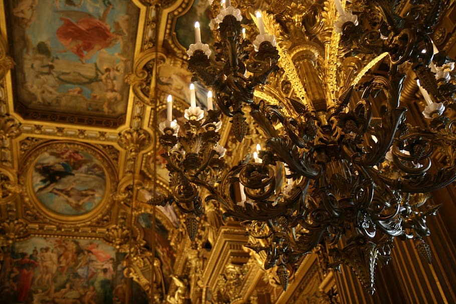paris, opera, ceiling, art and craft, gold colored, place of worship HD wallpaper