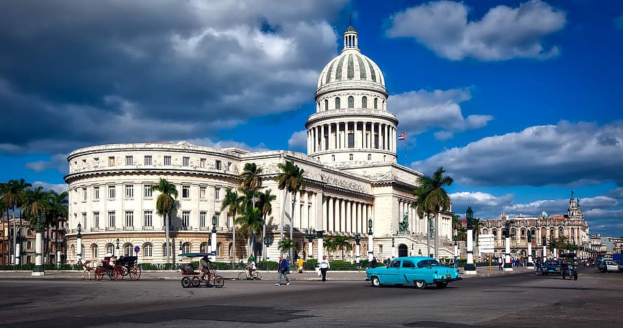 Capital building View in Havana, Cuba, architecture, clouds, dome
