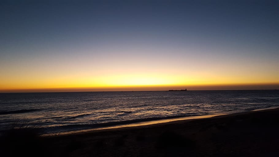 sunset, waters, sea, dusk, sky, horizon, horizon over water HD wallpaper