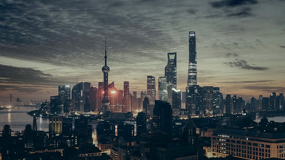 photo of lighted city, cityscape, urban Skyline, urban Scene HD wallpaper