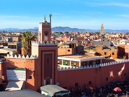 brown concrete wall, marrakech, morocco, mosque, minaret, place HD wallpaper