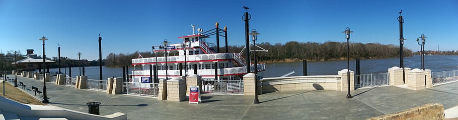 boat, ferry, river, water, port, harbor, panoramic, sky, clear sky HD wallpaper