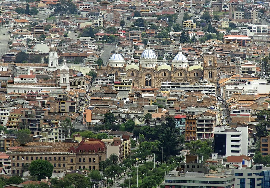 aerial view of brown cathedral in city, ecuador, cuenca, new HD wallpaper