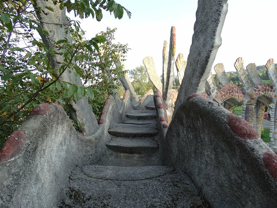 away, gradually, stone, rise, stairs, plant, tree, nature, day HD wallpaper