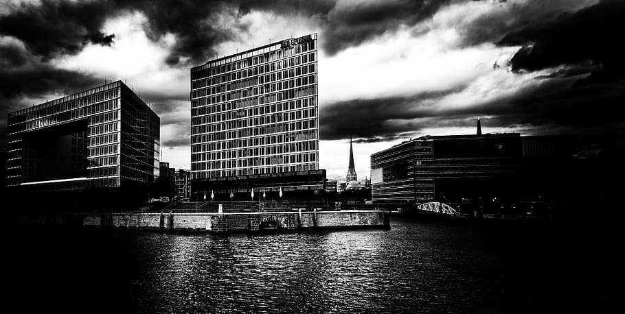 building, hamburg, facade, window, glass, architecture, mirroring HD wallpaper