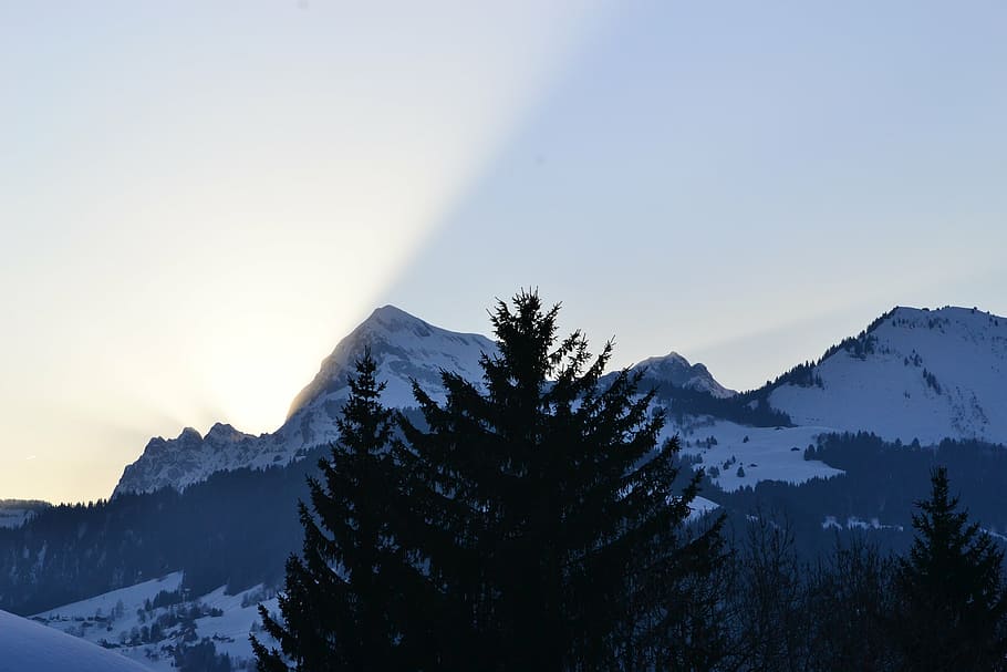 landscape, mountain, light, snow, tree, scenics - nature, beauty in nature HD wallpaper