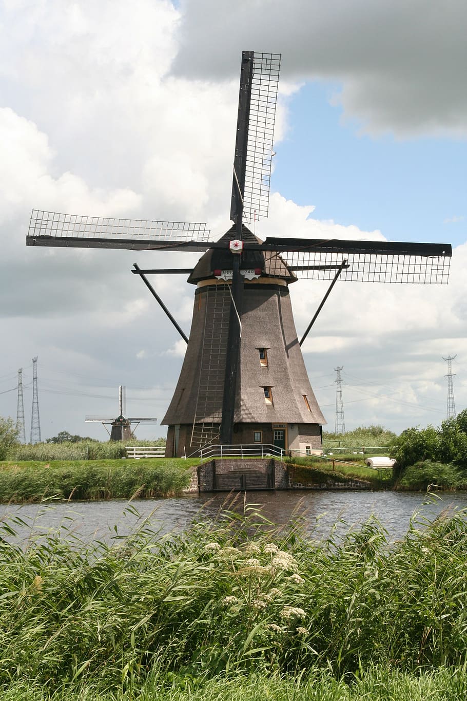 mill, kinderdijk, netherlands, landscape, wicks, windmill, nature HD wallpaper