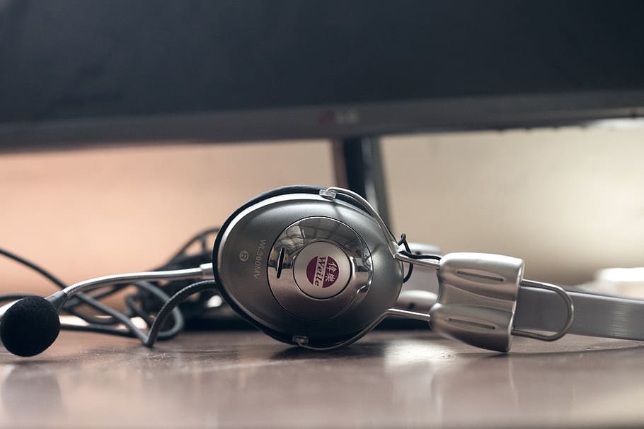 isolated, equipment, headphone, technology, set, work, machine HD wallpaper