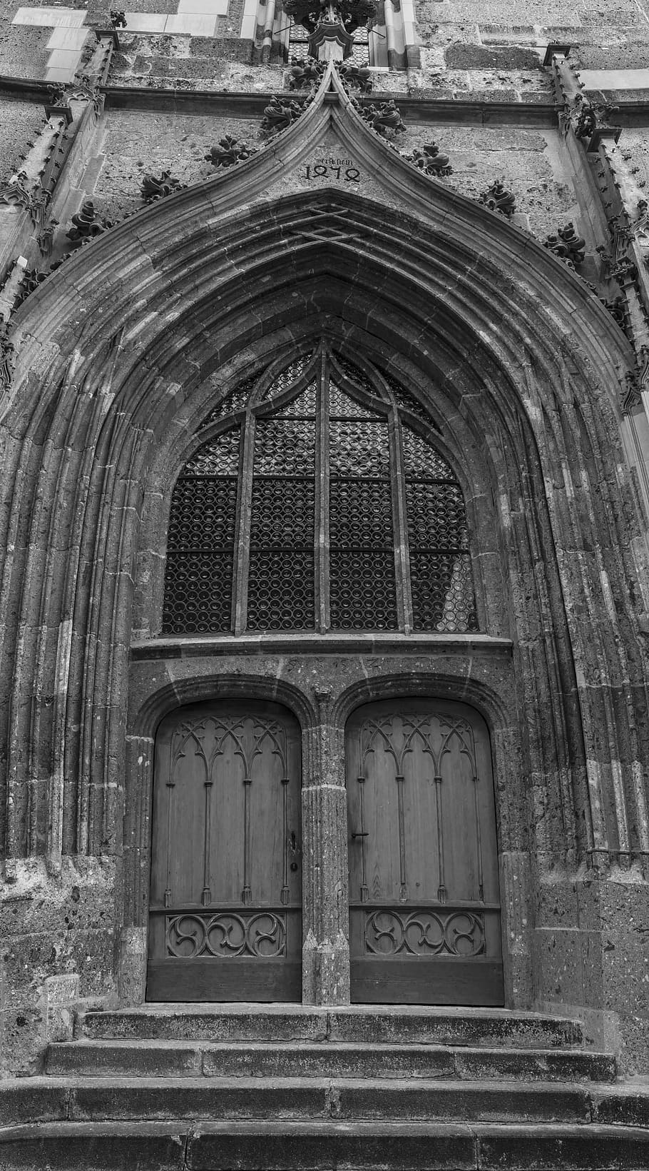 Dramatic, Black White, Goal, Stone, input, door, old, wall, HD wallpaper