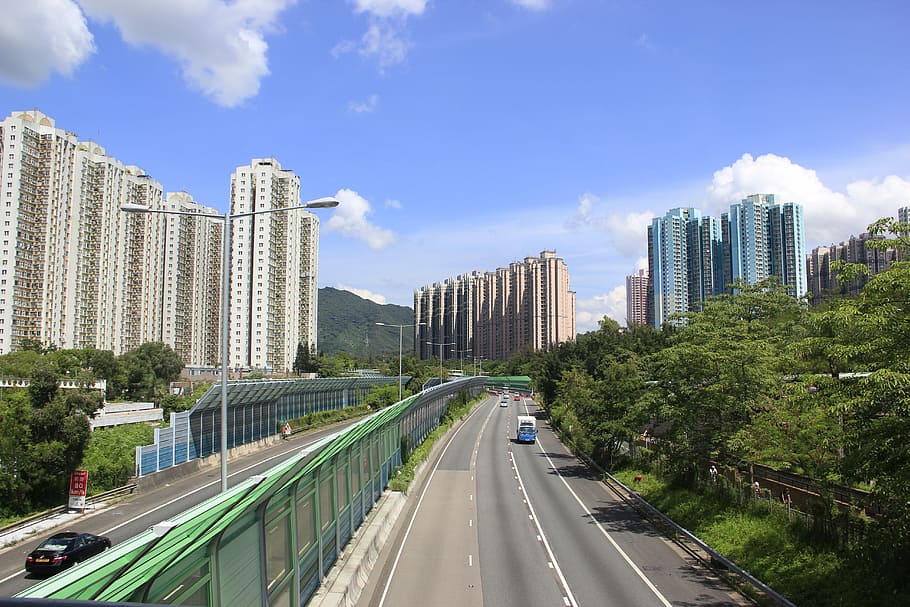 Road, Traffic, Building, city, city life, skyscraper, cloud - sky HD wallpaper