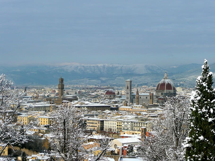 Florence, Italy, Winter, Landscape, Snow, covering, tuscany, HD wallpaper