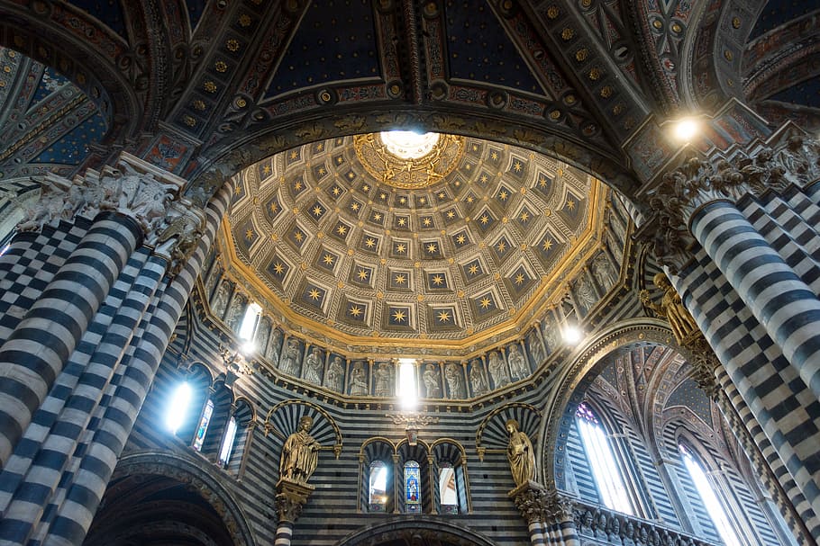 gray and brown dome building, siena, marble, geometric, striped HD wallpaper