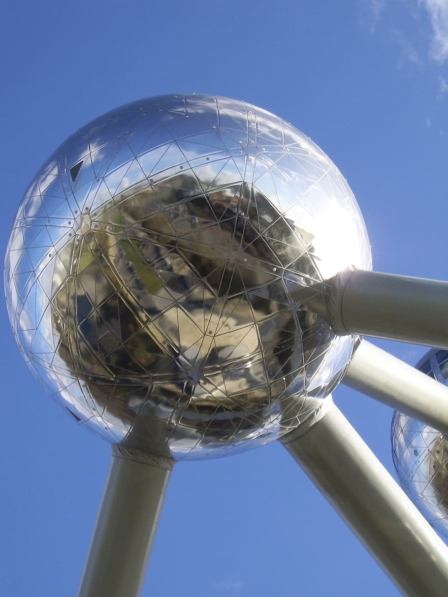 brussels, belgium, atomium, sky, sphere, low angle view, no people HD wallpaper