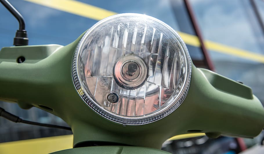Headlight, Moped, Close, close-up, no people, transportation HD wallpaper