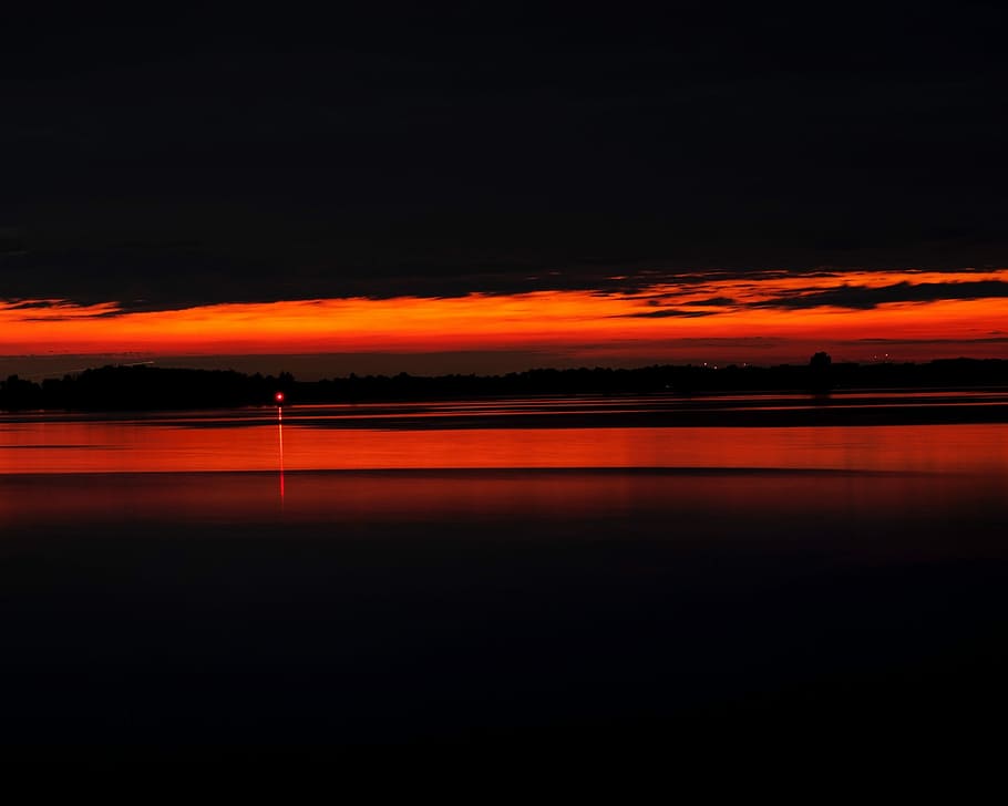 Sunset, St Lawrence, Night, River, orange color, dramatic sky, HD wallpaper