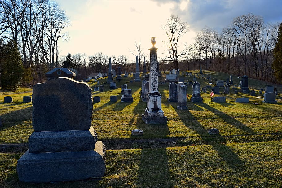Cemetery, Sunset, Shadows, Monument, memorial, stone, landmark HD wallpaper