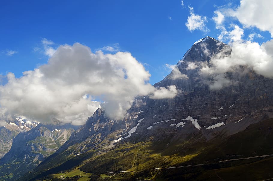 eiger north face, panorama, alpine, switzerland, mountains, HD wallpaper